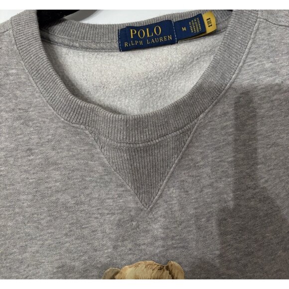 Polo Ralph Lauren Grey Sweatshirt w Polo Bear, Sz Med, Round Neck Casual Comfort - Picture 4 of 4
